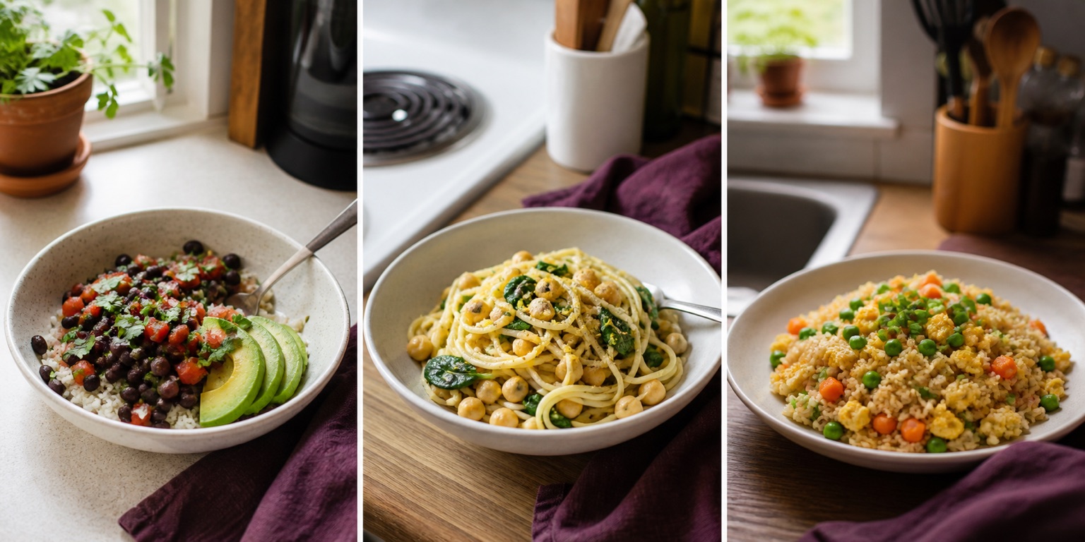 A balanced one-person plate for cheap easy meals for one without a boring menu