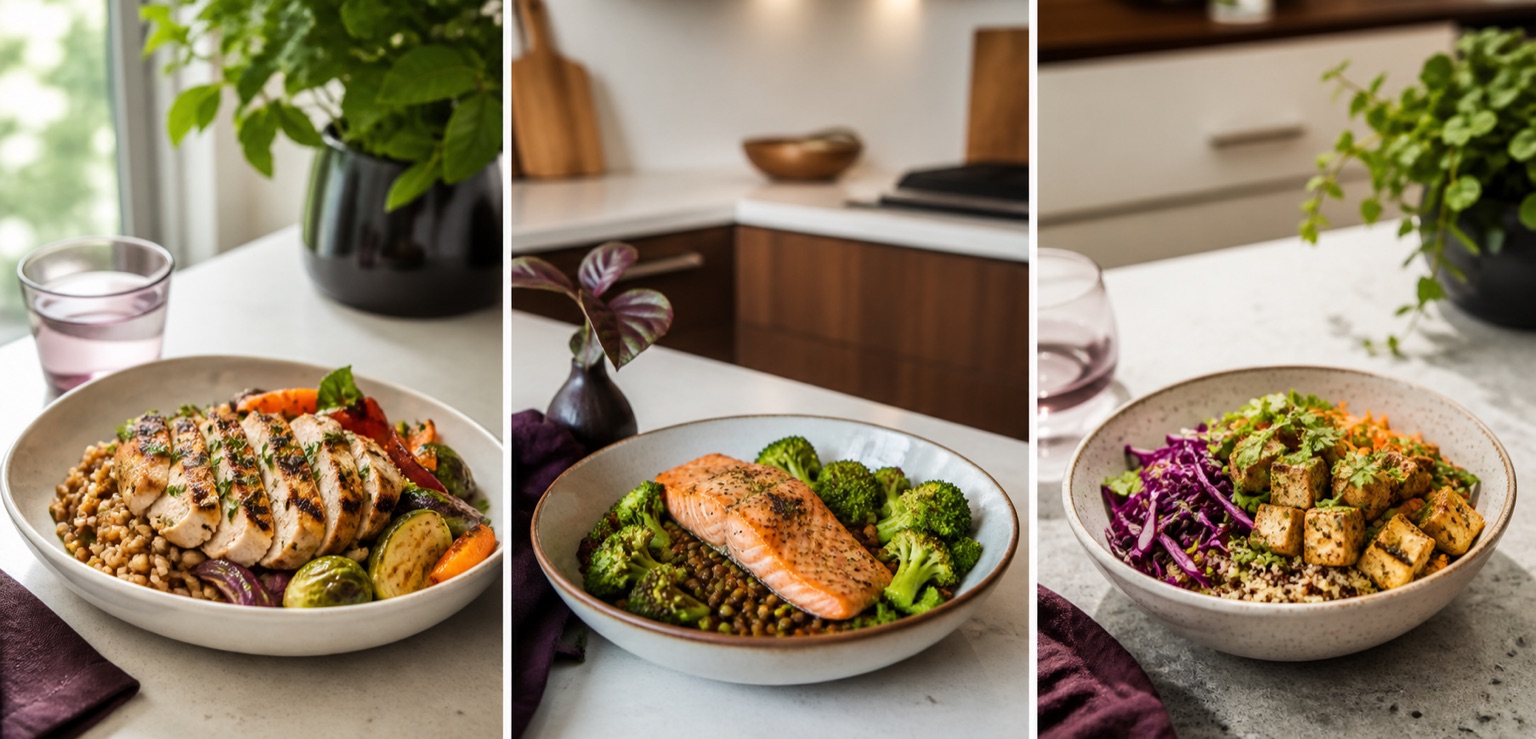 A balanced one-person plate for healthy meal delivery service for one