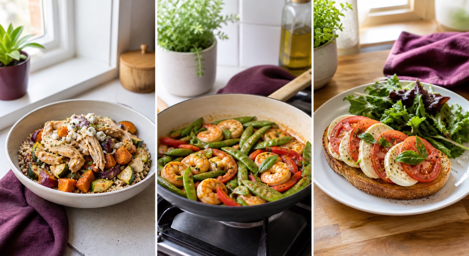A balanced one-person plate for quick easy meals for one in 5, 10 and 20 minutes